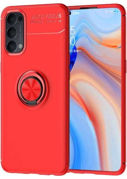 Oppo Reno 4 Kılıf Autofocus Shockprof Ravel Yüzüklü Standlı Slikon Kapak Kırmızı