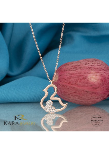 Gümüş Swarovski Taşlı Ördek Temalı Kadın Rose Kaplama Kolye fiyatları