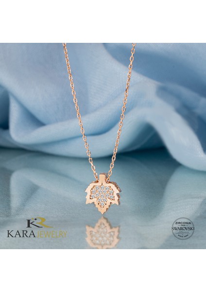 Gümüş Swarovski Taşlı Çınar Yaprağı Temalı Rose Kaplama Kadın Kolye fiyatları