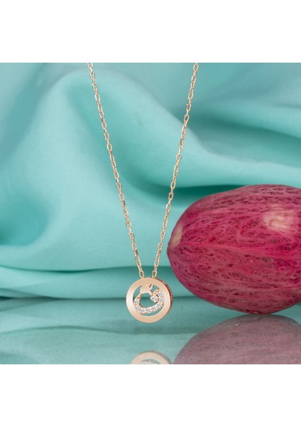 Gümüş Swarovski Taşlı Vav Temalı Rose Kaplama Kadın Kolye