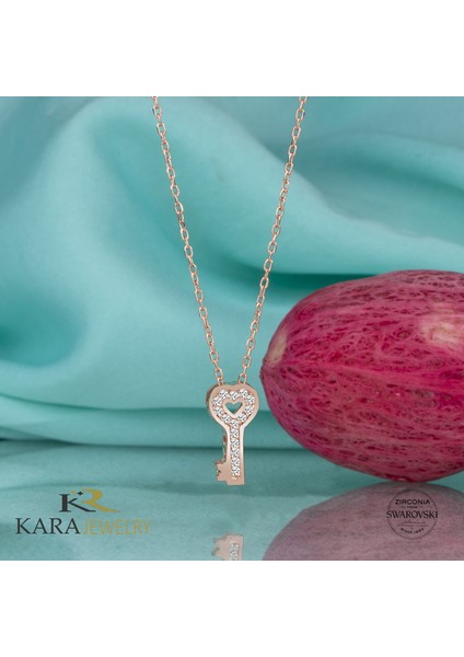 Gümüş Swarovski Taşlı Anahtar Temalı Rose Kaplama Kadın Kolye fiyatları