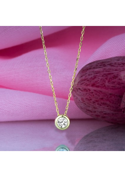 Swarovski Gümüş Swarovski Taşlı Tektaş Sıvama Altın Kaplama Kadın Kolye