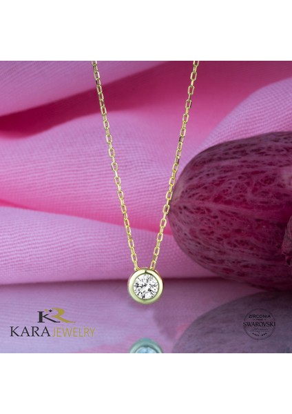 Swarovski Gümüş Swarovski Taşlı Tektaş Sıvama Altın Kaplama Kadın Kolye fiyatları