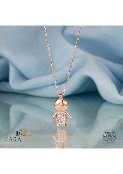 Gümüş Swarovski Taşlı Erkek Çocuk Figürü Rose Kaplama Kadın Kolye fiyatları
