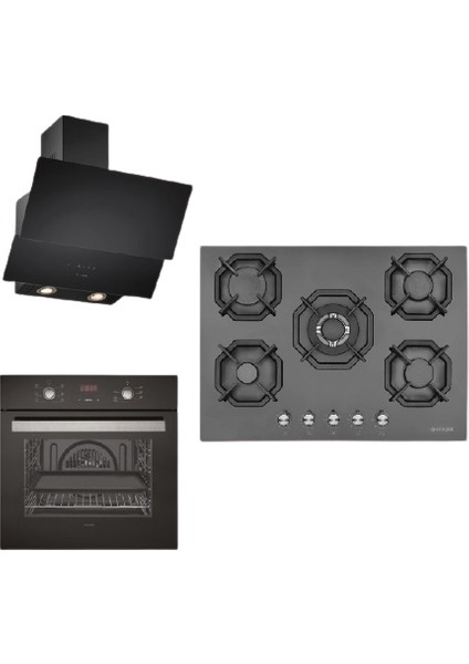 Ultra Lüx Siyah Ankastre Set (Ao 2163 B60 Fırın + Ah 2250 Sd Bw BG70 Ocak + Ch 1454 Rc B60 Davlumbaz)