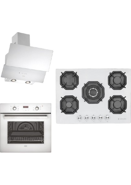 Ultra Lüx Beyaz Ankastre Set (Ao 2163 W60 Fırın + Ah 2250 Sd Bw WG70 Ocak + Ch 1454 Rc W60 Davlumbaz)