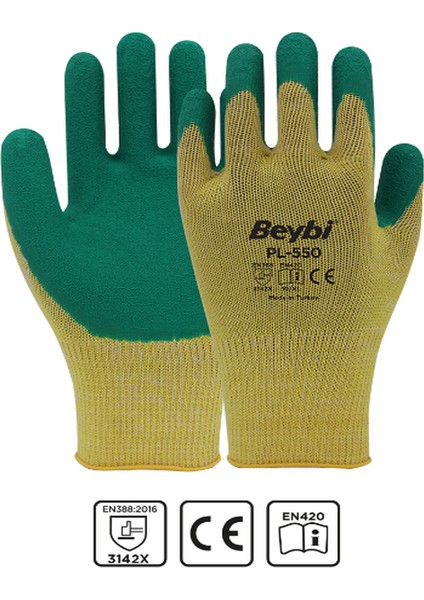 3 Çift Beybi PL550 Polyester Örme Lateks Camcı Eldiveni 10XL 3 Çift