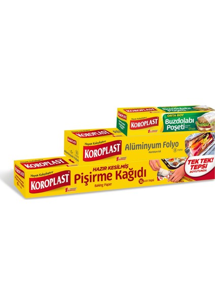 Mutfak Paketi ( Kesilmiş Pişirme Kağıdı 16'lı + Alüminyum Folyo 8 M + Orta Boy Buzdolabı Poşeti 20'li)