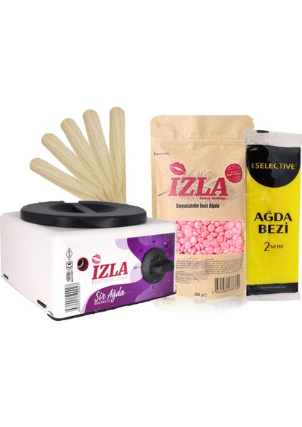 Izla Sir Ağda Makinesi + Pudralı Soyulabilen Boncuk Ağda + Spatula+ 2 Metre Ağda Bezi&waxing Machine