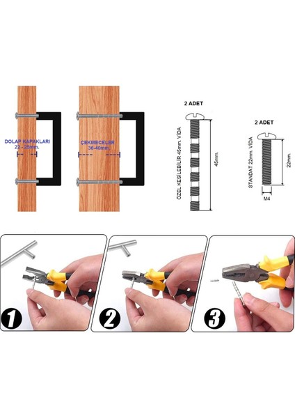 Çubuk Seri Mobilya Dolap Çekmece Mutfak Kulp Siyah 128MM