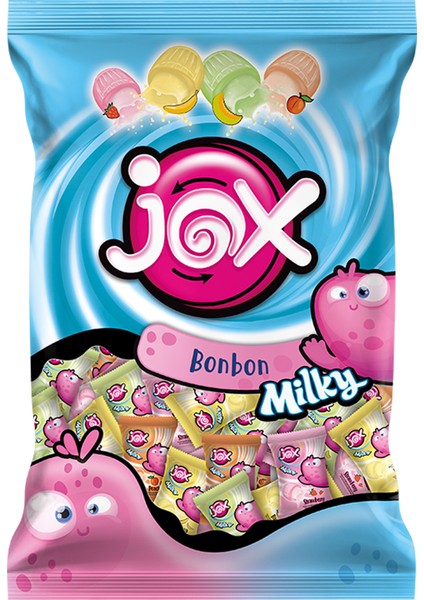 JOX; Milky Süt ve Meyve Aromalı Sıvı Dolgulu Bonbon Şekerleme (5 gr x 200'lü )