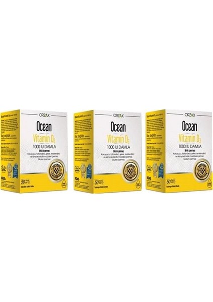 Ocean Vitamin D3 1000 Iu 50 Ml Damla 3 Lü Avantaj Paket