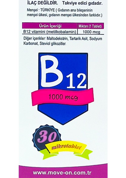 Vitamin B12 1000 Mcg 30 Mikro Tablet