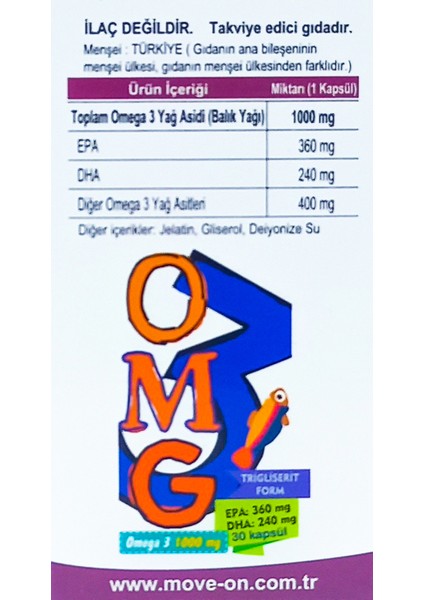 OMEGA 3 1000 mg EPA 360 /DHA 240. Balık Yağı.