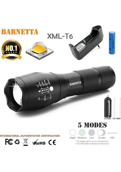 Br S20 2000 Lümen Cree Xml T6 LED Şarjlı El Feneri