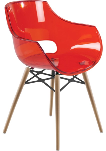 Opal Wox Koltuk Transparan Kırmızı Ahşap Kayın Ayaklı