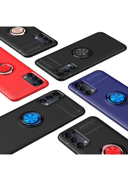 Oppo Reno 4 Kılıf Ultra Korumalı Yüzüklü Manyetik Ravel Silikon Lacivert modelleri