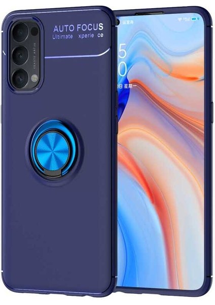 Oppo Reno 4 Kılıf Ultra Korumalı Yüzüklü Manyetik Ravel Silikon Lacivert fiyatları