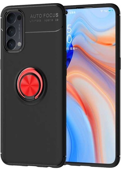 Oppo Reno 4 Kılıf Ultra Korumalı Yüzüklü Manyetik Ravel Silikon Siyah - Kırmızı fırsatları