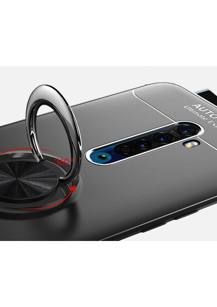 Oppo Reno 2z Kılıf Ultra Korumalı Yüzüklü Manyetik Ravel Silikon + Tam Kaplayan 6d Nano Ekran Koruyucu Siyah indirimleri