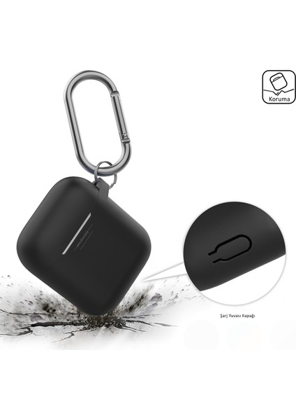 AirPods Kılıf Koruyucu Case Silikon Paslanmaz Kemer Klips PT06-F
