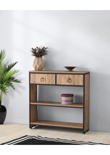 Ekonomik Ferforje 2 Çekmeceli Raflı Dresuar Konsol 100X31X103CM