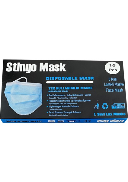 Mask 3 Katlı Telli Tek Kullanımlık Maske Pamuk Kulaklıklı 10'lu x 5 Adet