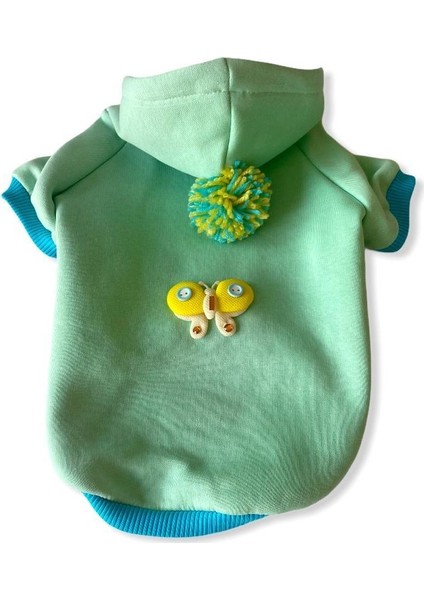 Su Yeşili Kelebek Kapsonlu Sweatshirt Kedi Süeteri Kedi Kıyafeti XXL