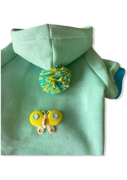 Su Yeşili Kelebek Kapsonlu Sweatshirt Kedi Süeteri Kedi Kıyafeti XXL modelleri