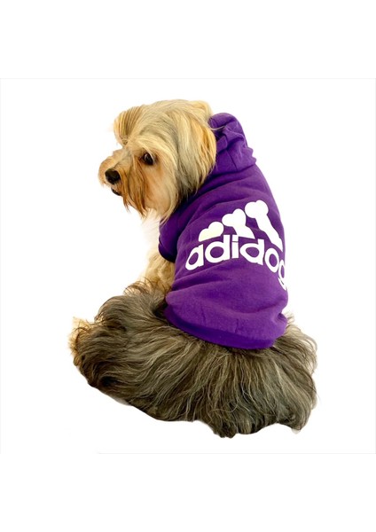 Mor Adidog Kapşonlu Köpek Sweatshirt Köpek Kazağı XL