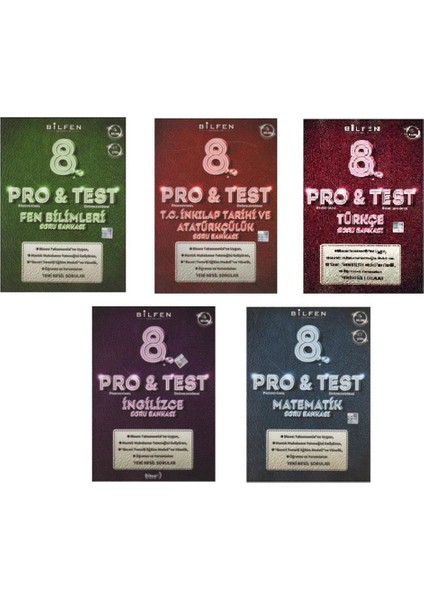8. Sınıf 5'li Pro&Test Soru Bankası Seti (M-T-F-I-I)