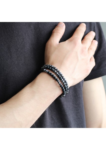 Küre Kesim Siyah Oniks-Hematit Kombinli Doğaltaş Bileklik fiyatları