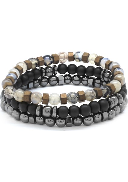 Küre Kesim Siyah Oniks-Akik-Hematit Kombinli Doğaltaş Bileklik modelleri