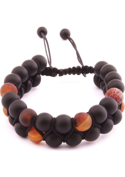 Makrome Örgü Çift Sıra Küre Kesim Oniks-Akik Doğaltaş Bileklik fırsatları