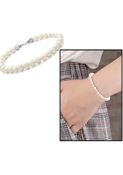 925 Ayar Gümüş Mekanizmalı Zarif Doğal Inci Kadın Bileklik