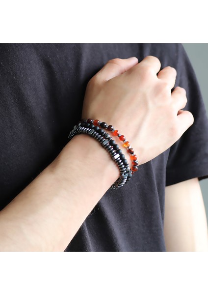 Küre Kesim Kırmızı Akik-Oniks-Hematit Kombinli Doğaltaş Bileklik fiyatları