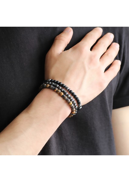 Küre Kesim Siyah Oniks-Kaplangözü-Hematit Kombinli Doğaltaş Bileklik fiyatları