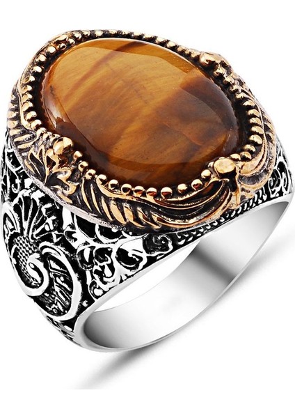 Vav Işlemeli Kaplangözü Taşlı 925 Ayar Gümüş Erkek Yüzük fiyatları