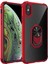 Apple iPhone XS Max Kapak Şeffaf Yüzüklü Kenar Korumalı Standlı Kılıf - Kırmızı 1