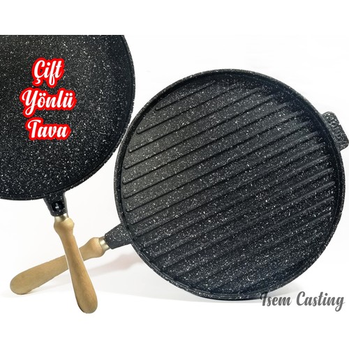 Isem Casting 36 cm Çift Taraflı Granit Döküm Bazlama Gözleme Izgara Tava Isem Casting 36 cm Çift Taraflı Granit Döküm Bazlama Gözleme Izgara Tava