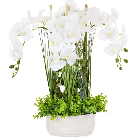 Çiçekmisin Seramik Krem Saksıda Yapay Orkide Aranjmanı