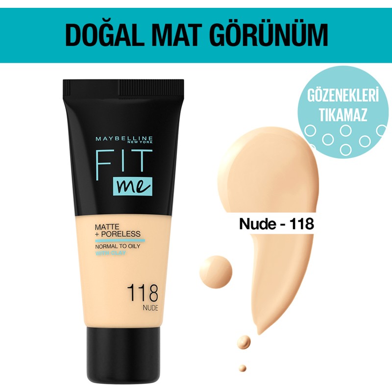 Maybelline New York Fit Me Matte Poreless Fondöten - 118 Nude