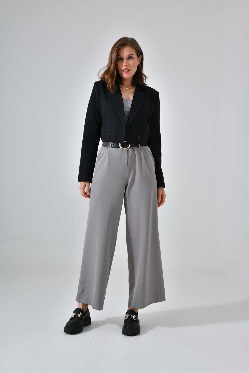Saade Haki Kruvaze Crop Blazer Ceket Kadın %86 Polyester %14 Elastan Yumuşak Ve Rahat görsel 7