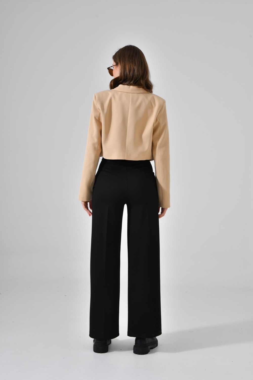 Saade Haki Kruvaze Crop Blazer Ceket Kadın %86 Polyester %14 Elastan Yumuşak Ve Rahat görsel 5