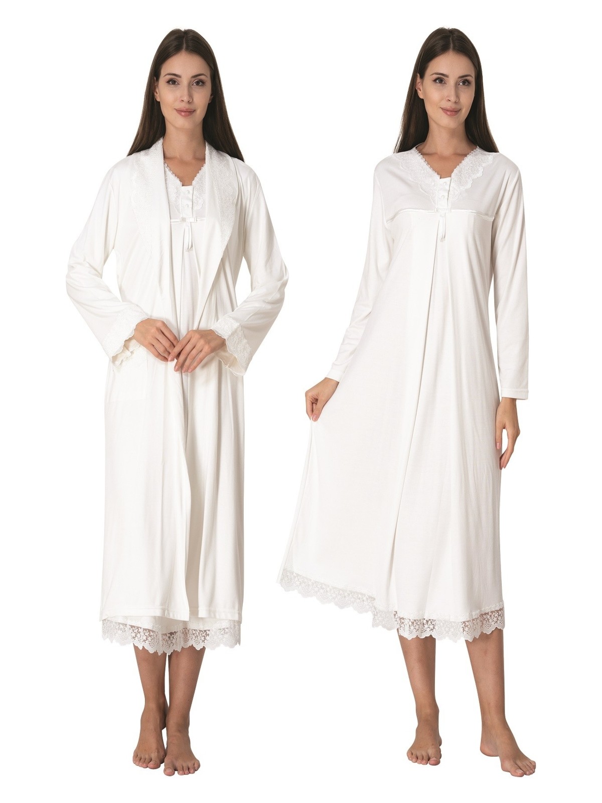 Effortt Kahverengi Sabahlıklı Hamile Lohusa Gecelik Takım - Görsel 4