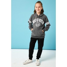 Perendi Washington Baskılı Kapüşonlu Erkek Çocuk Sweatshirt Antrasit