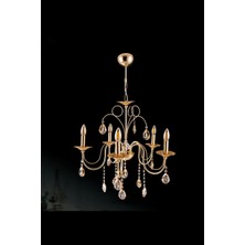 Sedef 5 Kollu E14 Duy Gold Metal Kristal Taş İle Dekore Edilmiş Sarkıt Kollu Avize