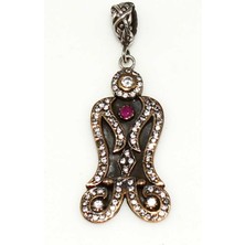 925 Ayar Gümüş ve Bronz Karışımı Yakut Taşlı Otantik Kolye Ucu