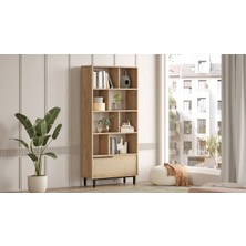 Robin Home Lidya Kitaplık Raf Metal Ayaklı 176CM Uv Baskı Kapaklı Sepet-Jüt