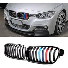 S-Dizayn Bmw 3 Serisi F30/F31/F35 Ön Panjur Böbrek Parlak Siyah Piano Black M Renkli 11'li Düz Model 2012-2017